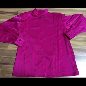 3/$22 vintage puffed sleeve ruffle pink silky top